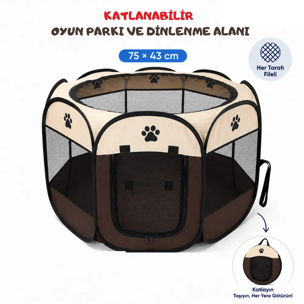 Katlanabilir Sekizgen Kedi ve Köpek Oyun Evi 75 × 43 cm Beyaz