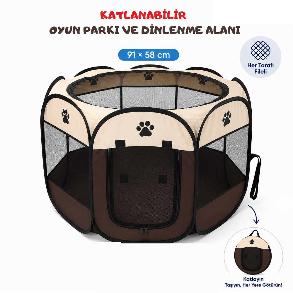 Katlanabilir Sekizgen Kedi ve Köpek Oyun Evi 91 × 58 cm Beyaz