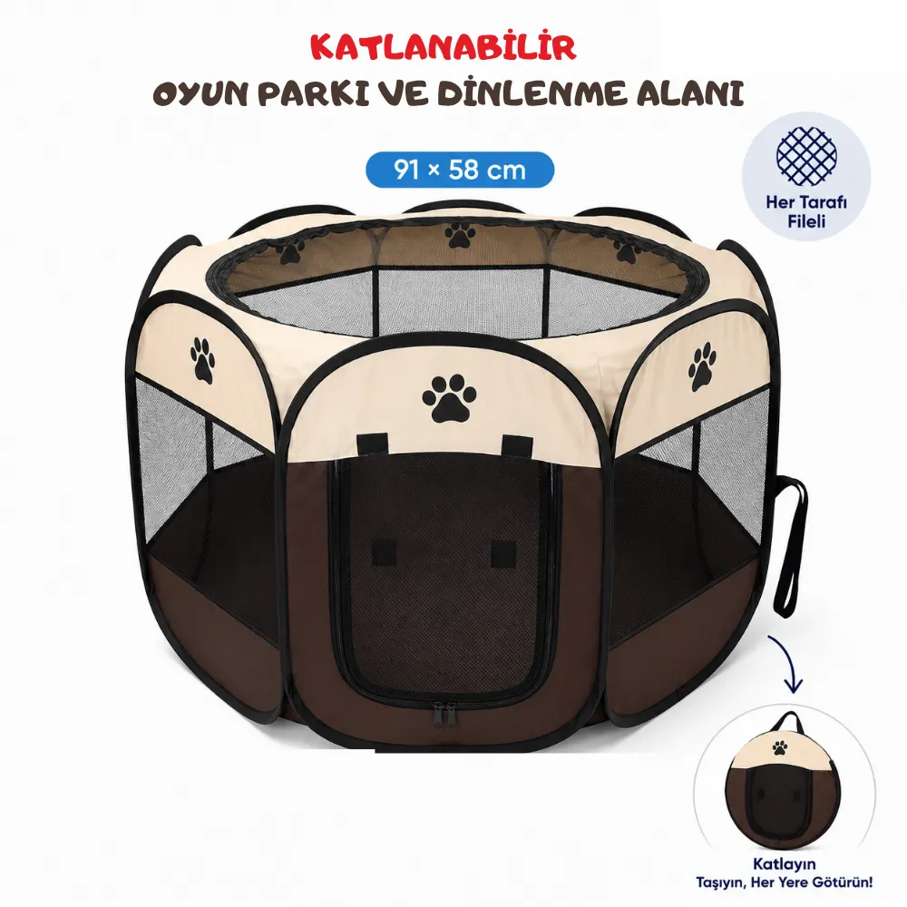 Katlanabilir Sekizgen Kedi ve Köpek Oyun Evi 91 × 58 cm Beyaz