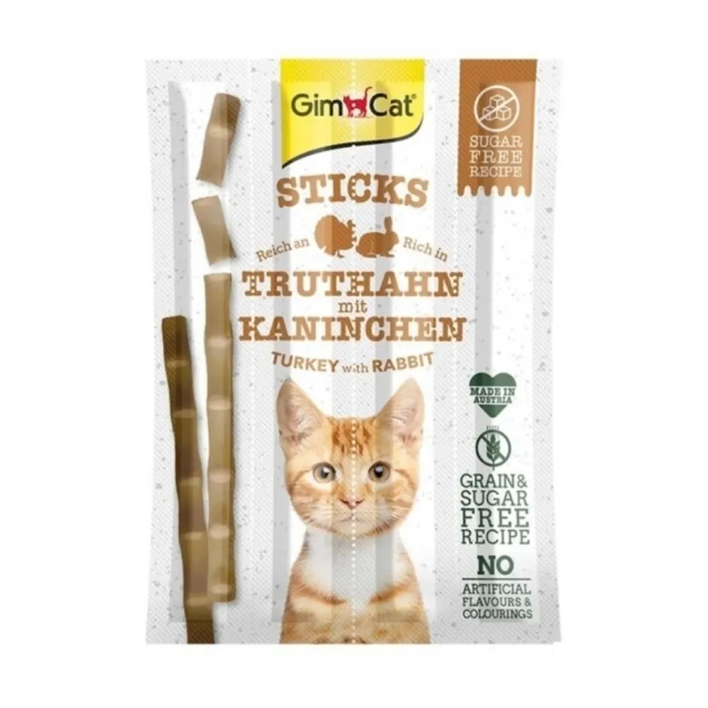 GimCat Sticks Hindili ve Tavşan Etli Taurinli Tahılsız Kedi Ödül Çubuğu 20gr (4'lü)