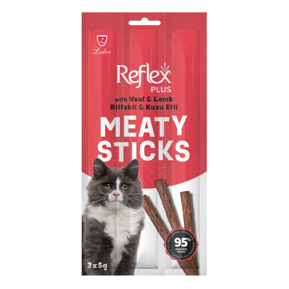 Reflex Plus Biftekli ve Kuzulu Tahılsız Kedi Ödül Çubuğu 15gr (3'lü)