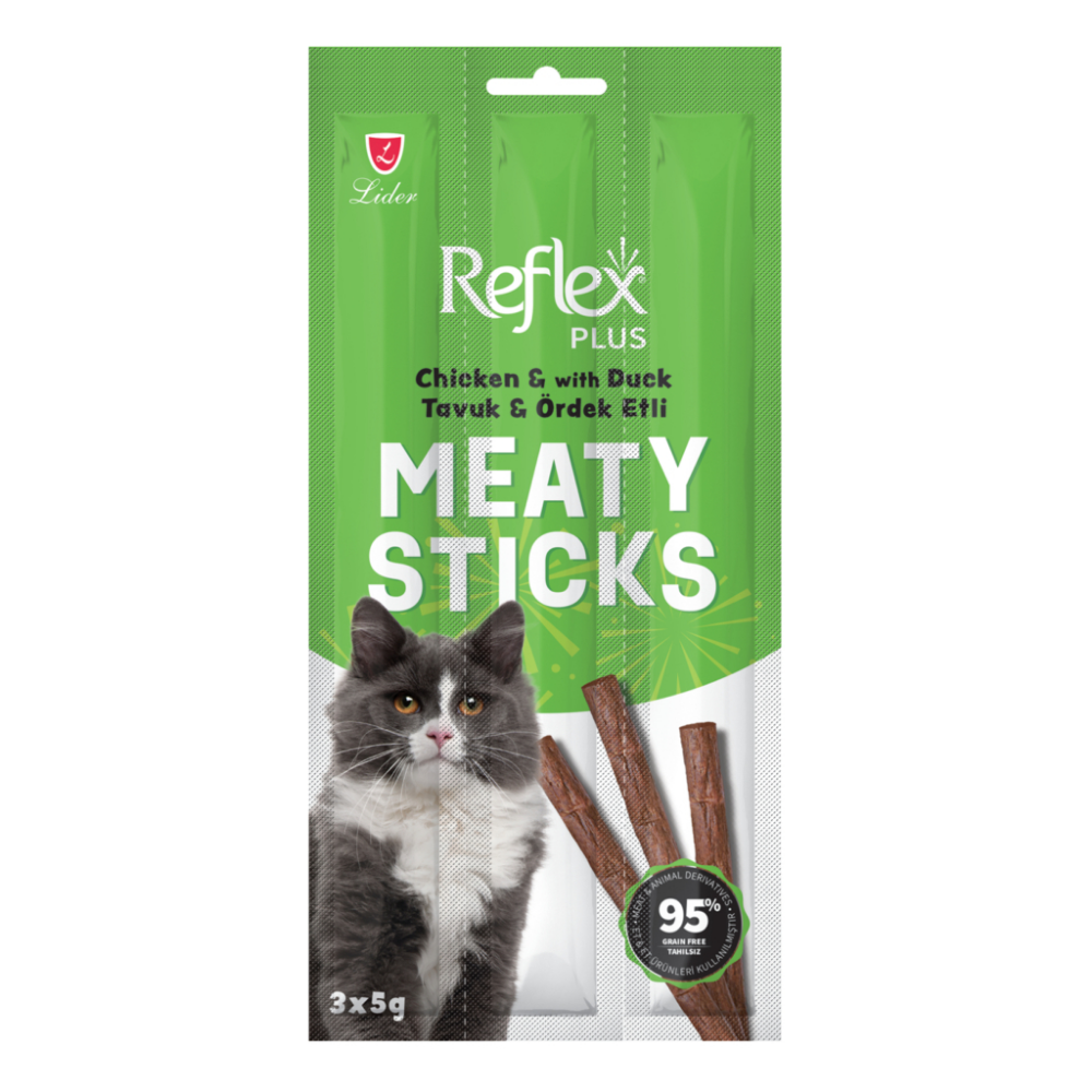 Reflex Plus Tavuklu ve Ördek Etli Tahılsız Kedi Ödül Çubuğu 15gr (3'lü)