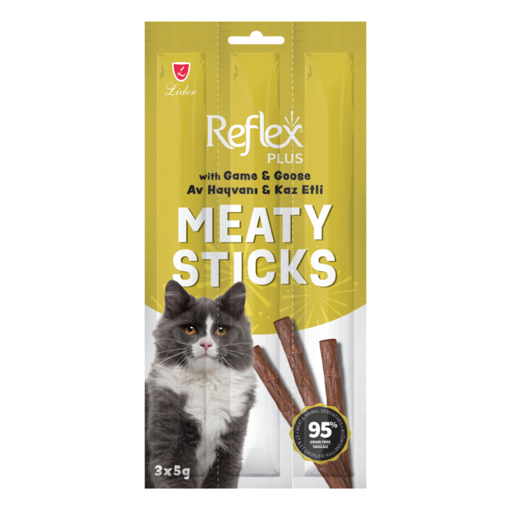 Reflex Plus Av Hayvanlı ve Kaz Etli Tahılsız Kedi Ödül Çubuğu 15gr (3'lü)