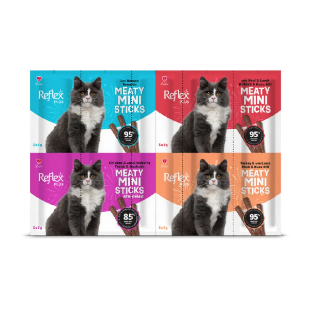 Reflex Plus Somonlu Kuzu Etli Biftekli Tavuklu Mini Kedi Ödül Çubuğu 40gr (20'li)